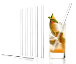 6 Glas-Trinkhalme & Bürste | Stölzle Lausitz | Klar - 23 cm