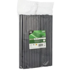 Shake Papier-Trinkhalm | Schwarz - Ø 8 mm x 25 cm - Papstar Pure (100 Stk)