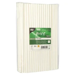 Shake Papier-Trinkhalm | Weiß - Ø 8 mm x 25 cm - Papstar Pure (100 Stk)
